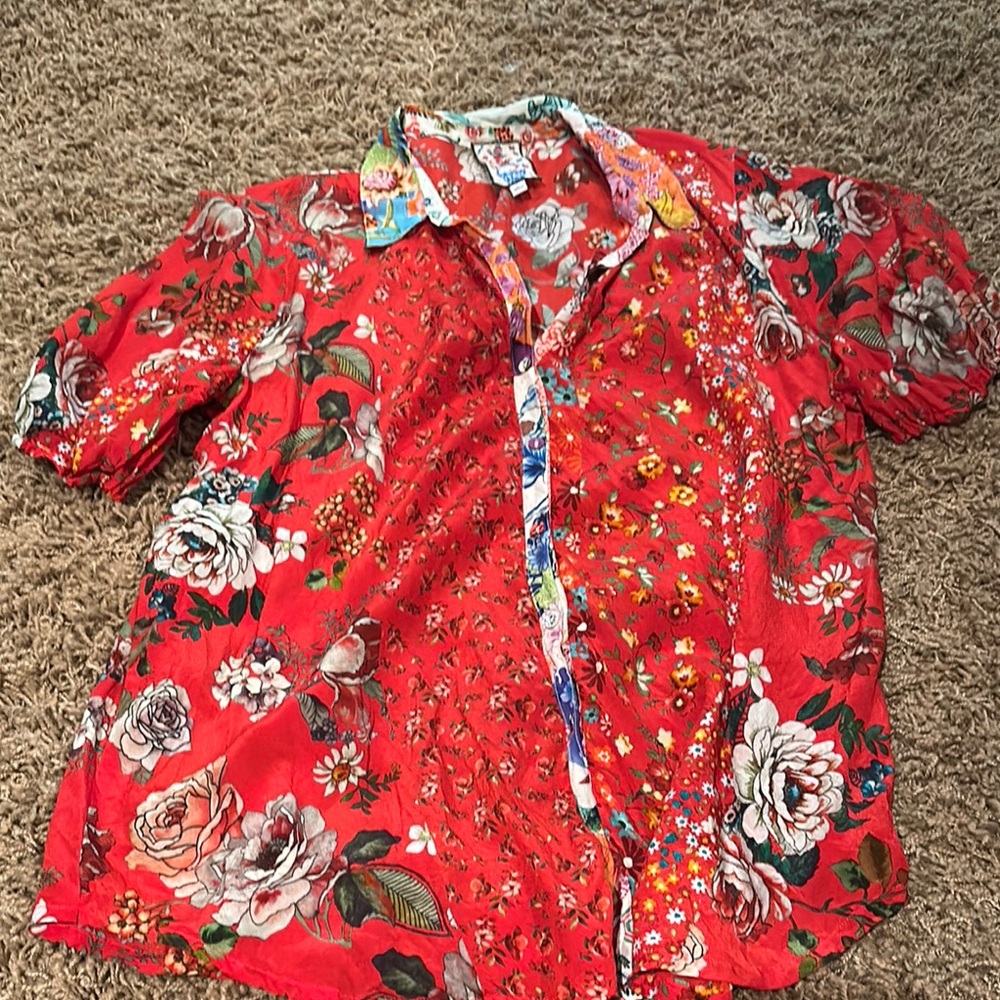 Johnny Was Red Casual Button Down Shirt
